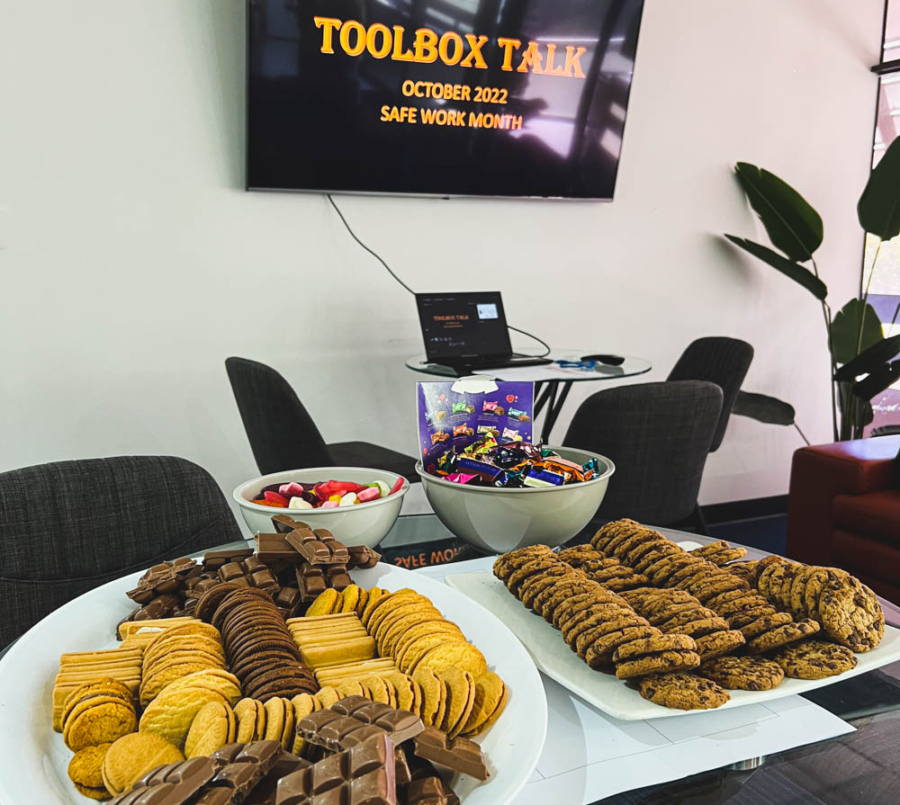 The SafeTea treats at the Alice Springs office toolbox talk.