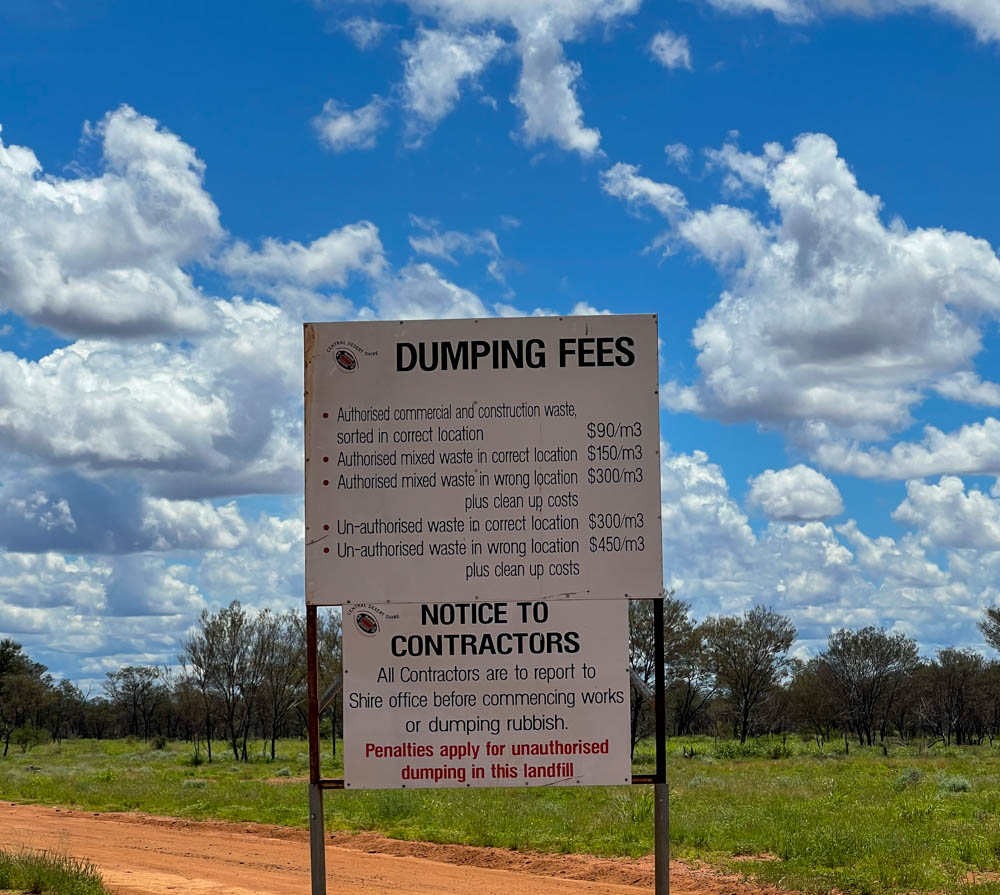 Landfill dumping fees sign