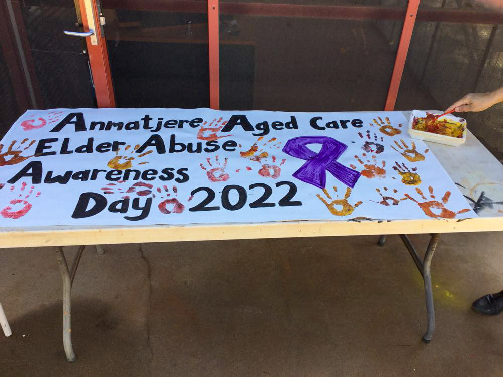 World Elder Abuse Day banner made by the Aged Care clients and staff.