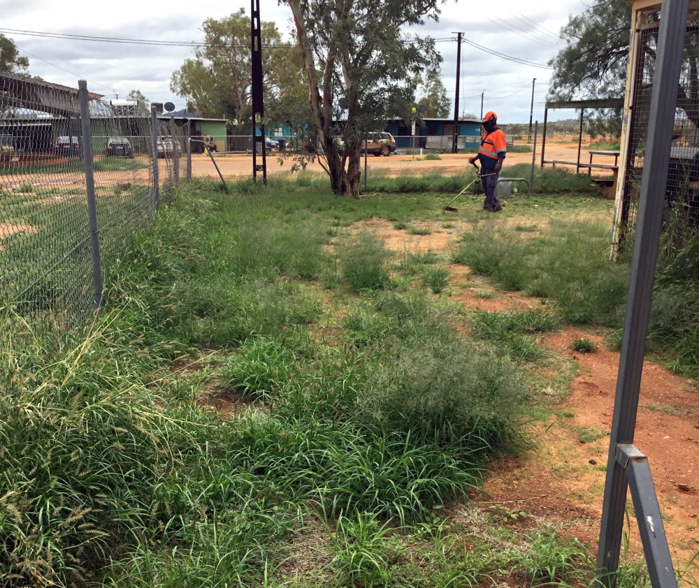  Works Team Leader Mack Murphy cutting the Yuelamu Aged Care facility grass earlier this month