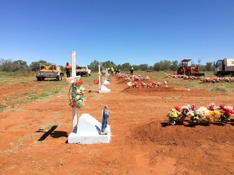 new plot markers at Engawala cemetery